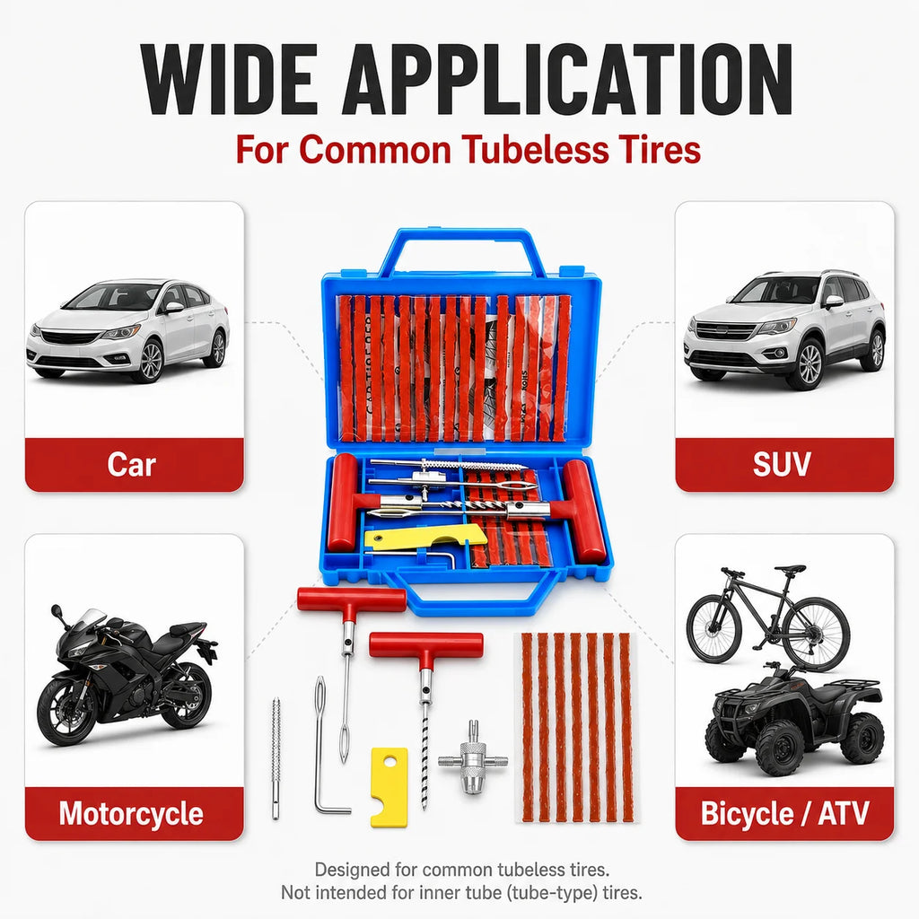 Auto Tire Repair Set Puncture Repair Tools Car Van Motorcycle Bike Emergency Heavy Duty Tubeless Tire Repair Rivet Set, Without Battery