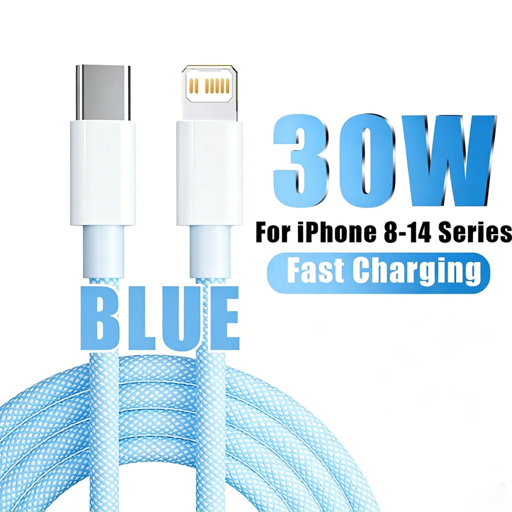 PD 30W Fast Charger For iPhone 14 13 12 11 X XR XS 8 Pro Max Plus Mini iPad Air Fast Charging Cable USB C to Lightning Durable B