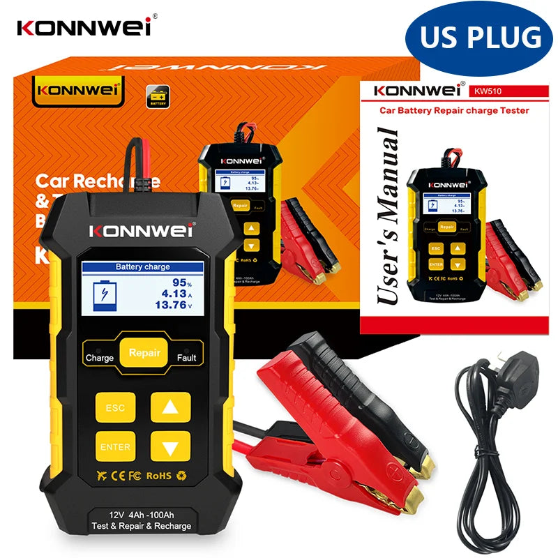 2026 KONNWEI KW510 12V Car Battery Tester Full Automatic Pulse Repair Battery Chargers Wet Dry AGM Gel Lead Acid Car Repair Tool