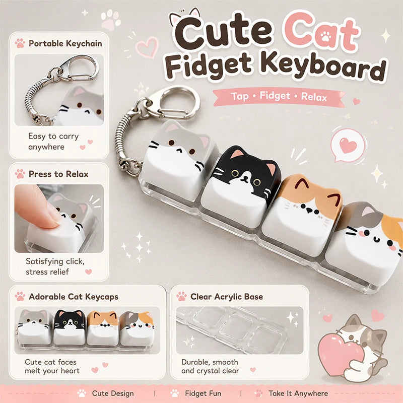 Cute Cat Dog Keycap Keychain 3d Printed Stress Relief Button Keyboard Bag Accessory Gift Kawaii Ins Decoration Ornament Supplies