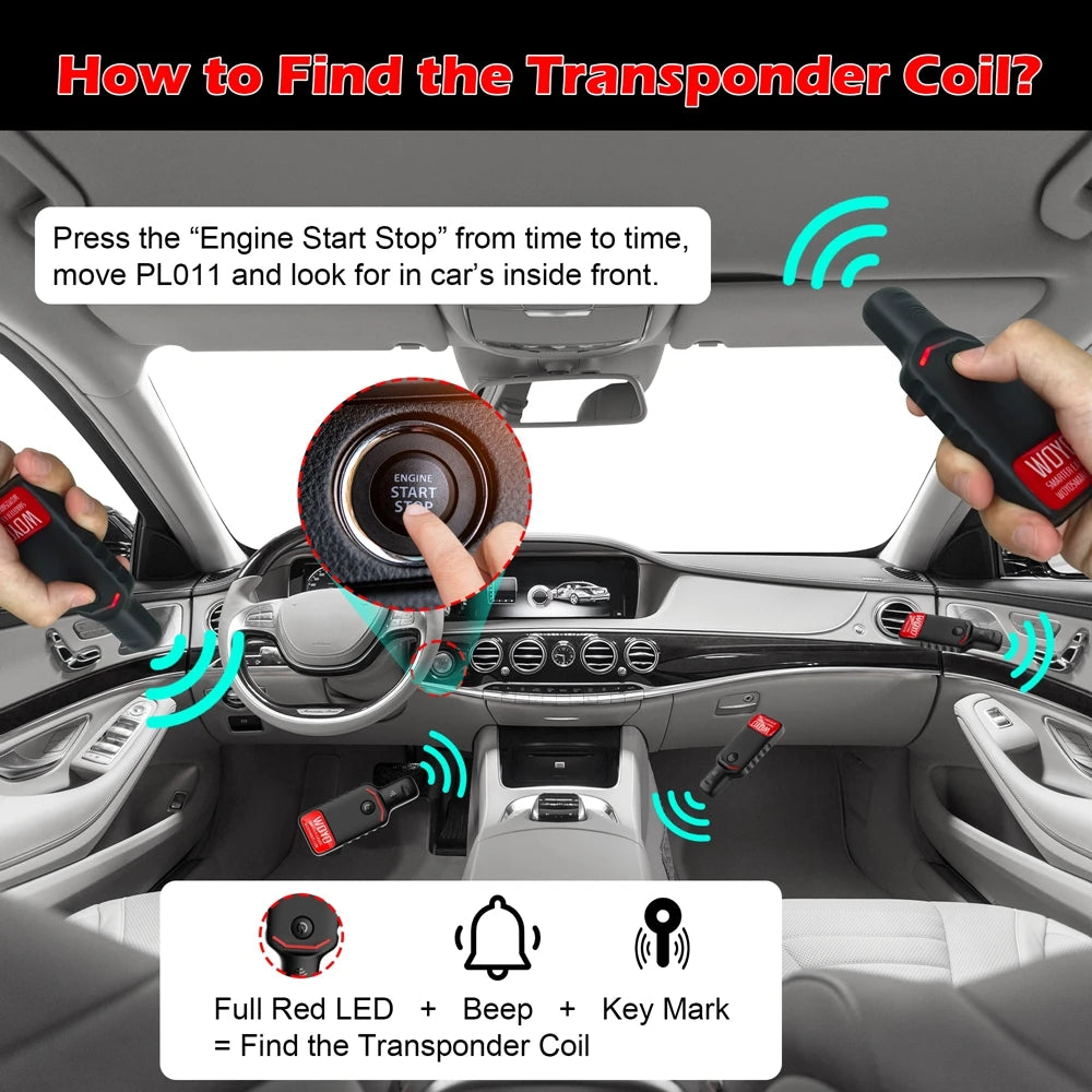 WOYO PL011 PKE LF Locator Transponder Key Coil Detector ,Test Automotive Keyless Entry Low Frequency Antenna Inspection Tool CM World