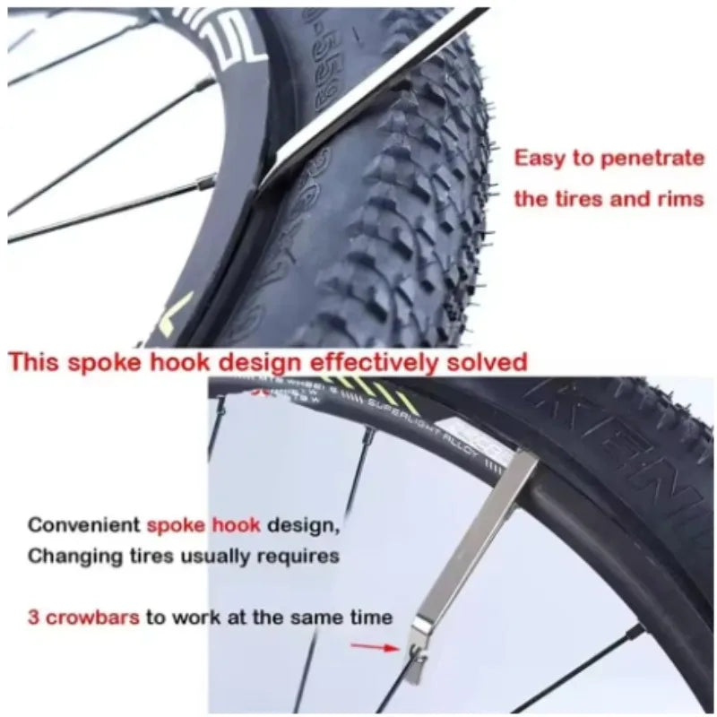 3pcs Bike Tire Levers Tube Remover Tool Metal MTB Road Bike Wheel Repair Tools Bicycle Tire Opener Crow Bar Outdoor Cycling Tool CM World