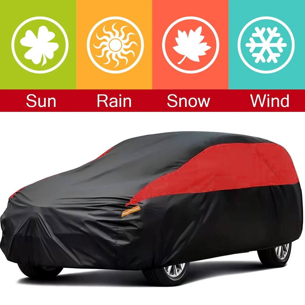 Universal Fit SUV Car Cover - Black & Red - UV Protection, Breathable, Dustproof ,Ideal Gift for Car Enthusiasts CM World