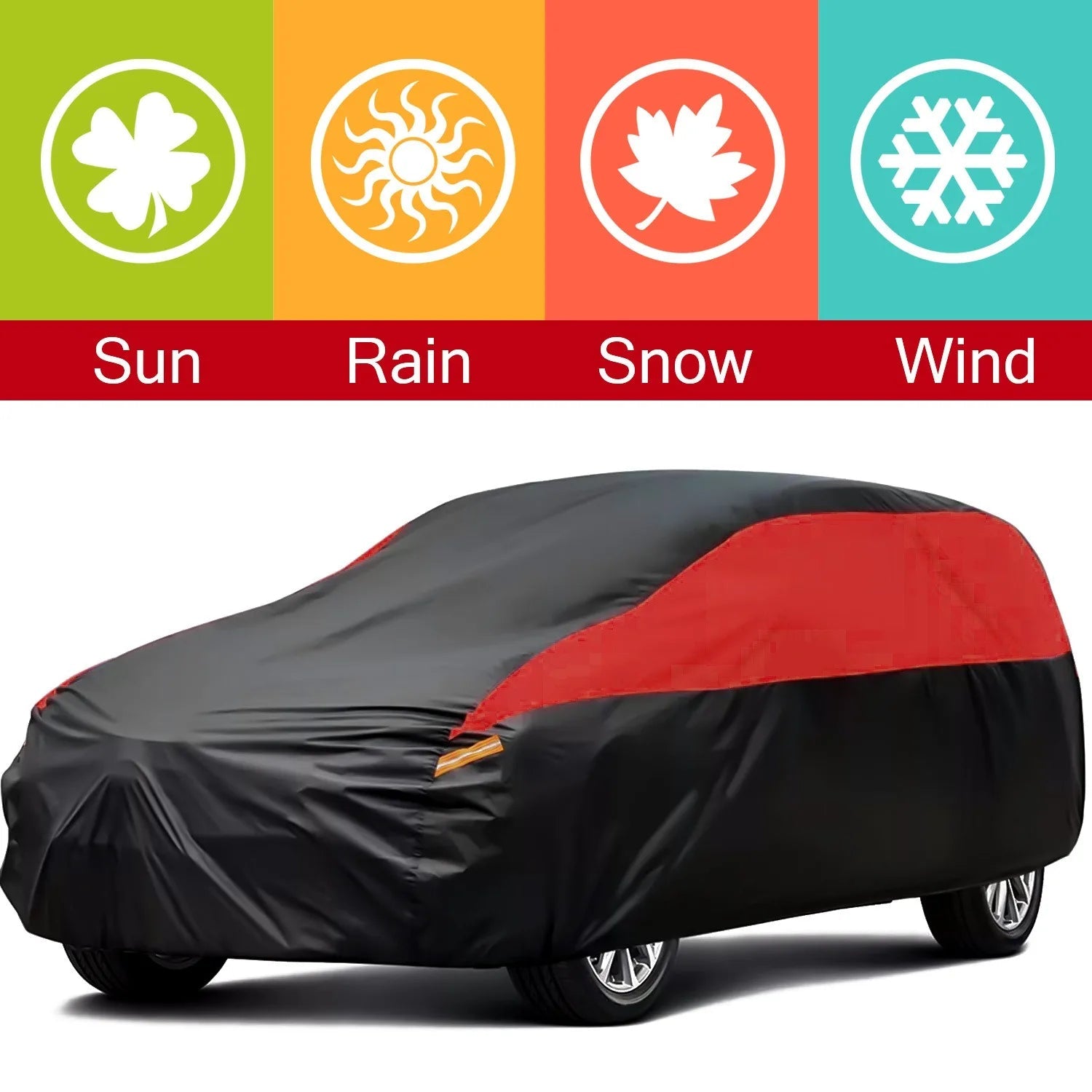 Universal Fit SUV Car Cover - Black & Red - UV Protection, Breathable, Dustproof ,Ideal Gift for Car Enthusiasts CM World