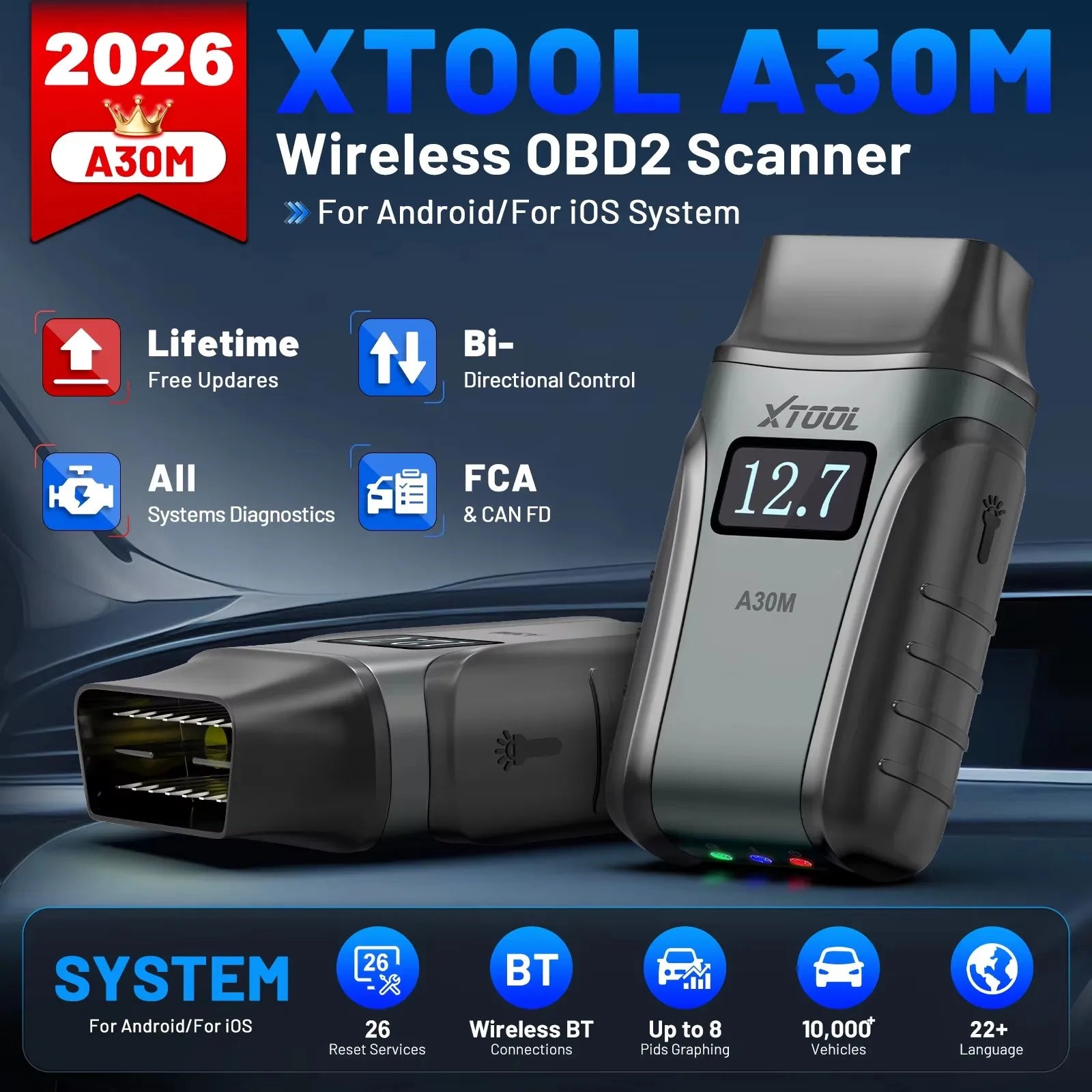 XTOOL Anyscan A30M OBD2 Bluetooth Scanner 26 Reset Functions All System Diagnostic Tool Active Test Lifetime Free Update CAN FD Car Mobile World
