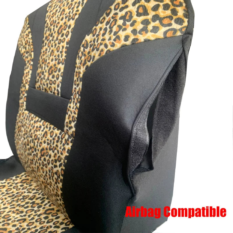 Leopard Print Car Seat Cover Car Accessories Interior Woman Airbag Compatible Universal Fits for Most Cars SUV Truck 5mm Sponge CM World