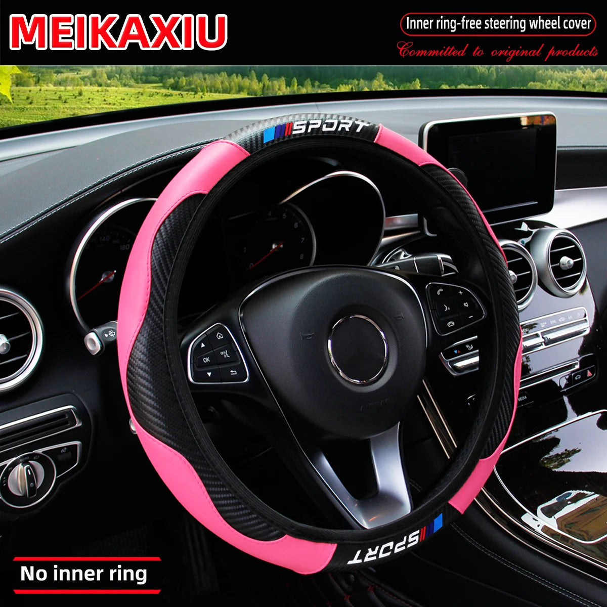Carbon fiber leather SPORT car rimless steering wheel cover is suitable for 14.5 - 15-inch steering wheels as decoration items. CM World