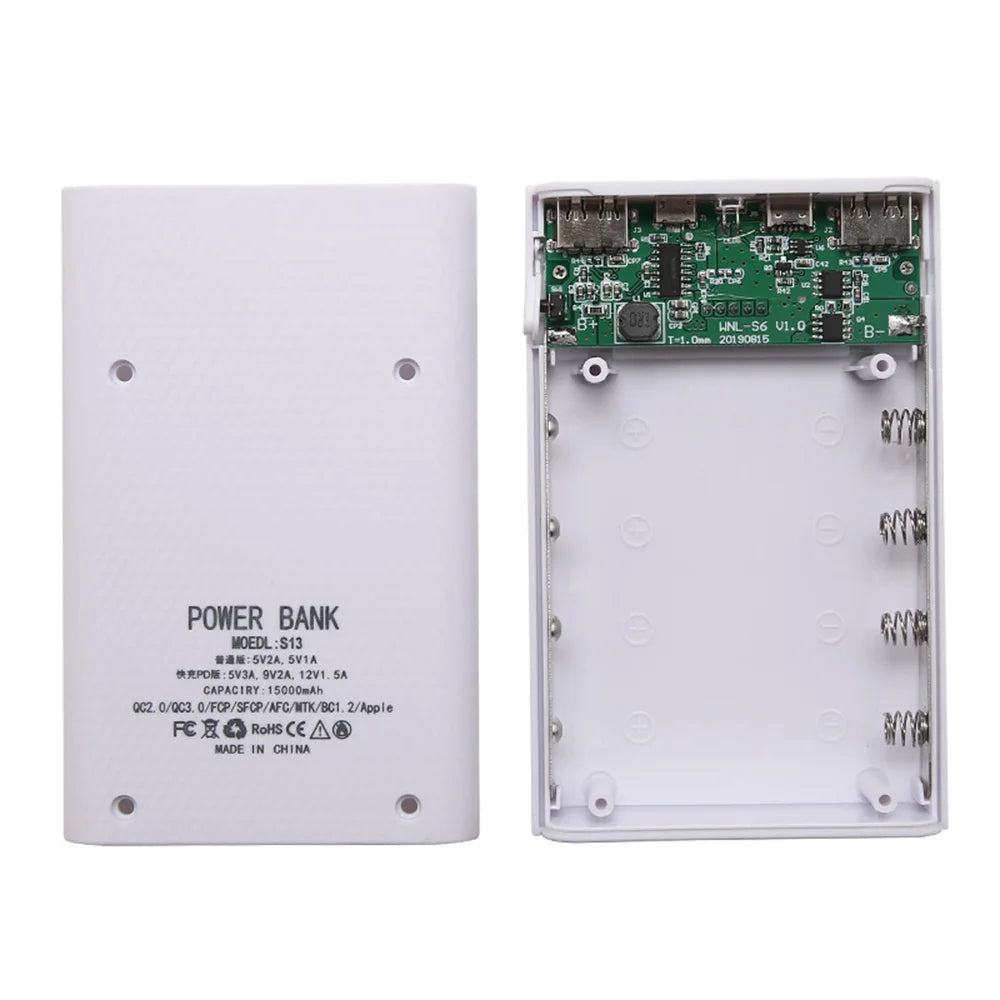4*18650 Power Bank Case 10W 15000mAh USB Type C Battery Storage Box Without Battery Powerbank Shell For Phone Xiaomi Charging