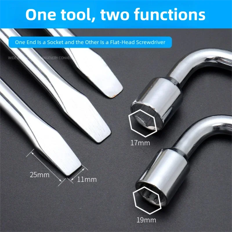 17/19/21mm 2 End L Type Socket Wrench Crowbar Tire Wheel Lug Nut Wrench Hex Key Socket Spanner Tool Car Tyre Removal Tool