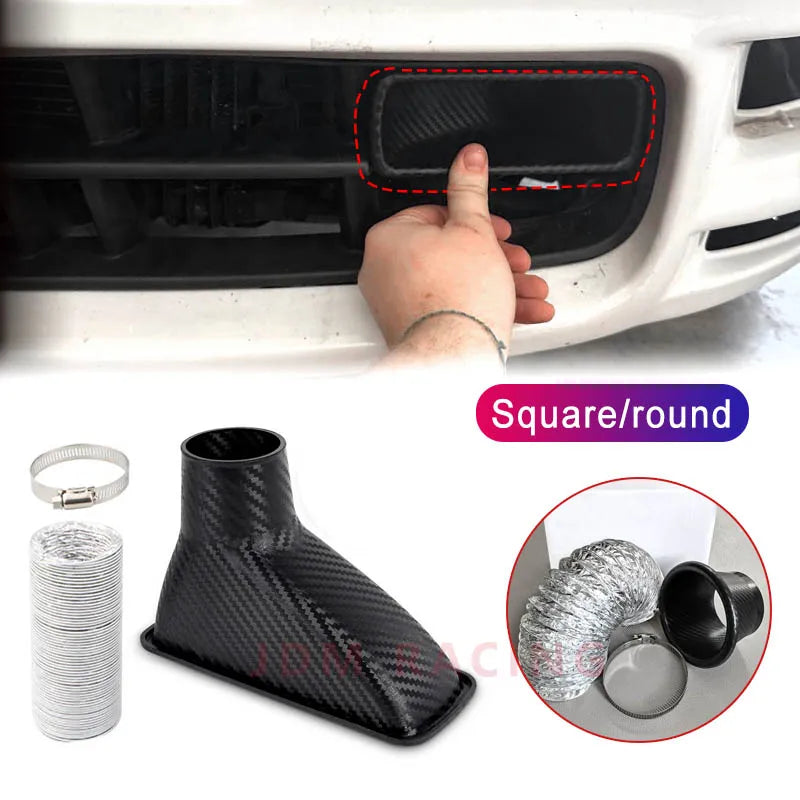 1 Set Universal Car Front Bumper Admission Air Turbo Air Intake Pipe Kit ABS Turbine Inlet Kit Pipe Air Funnel CM World