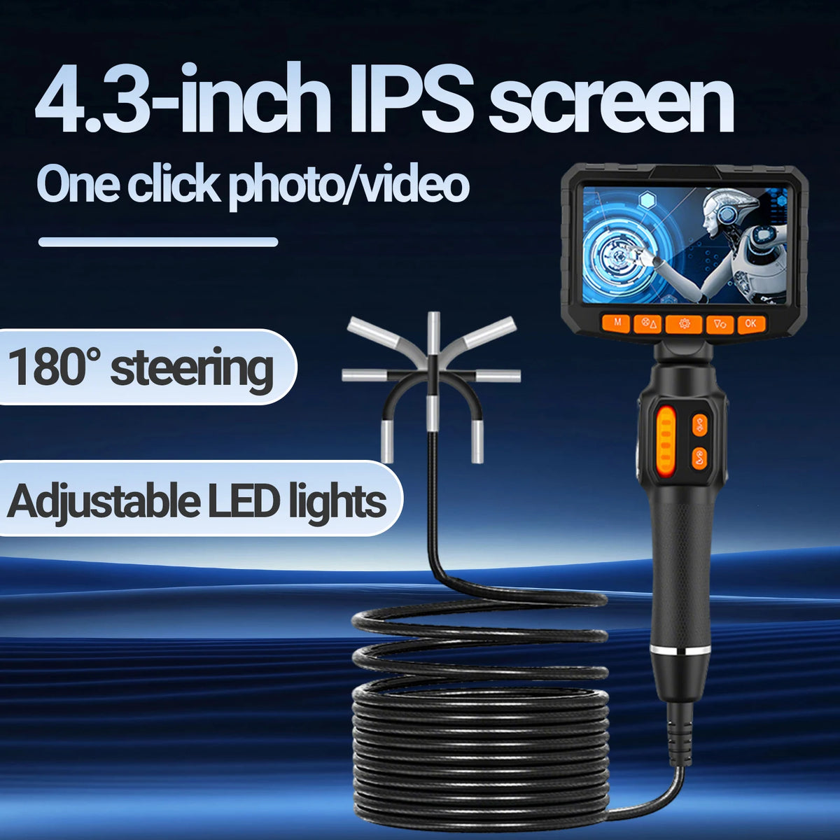 Articulating Borescope Camera 4.3 Inch 1080P HD Automotive Endoscopic Camera With IP67 3.9mm & 6mm Probe For Auto Repair Pipe