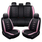 Universal 5-Seat PU Leather Car Seat Covers Black And Pink Full Set Waterproof Front & Rear Cushion Protectors, Airbag Compatible Car Interior Upgrade, Easy Installation And Easy To Clean Fit For Most Car Sedan SUV Hatchback
