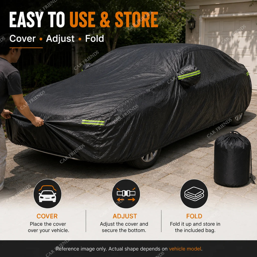 For Kia Picanto Custom Fit Full Car Cover Silver-Coated Oxford Fabric Side Zipper Access Heat Reflective UV Protection Summer