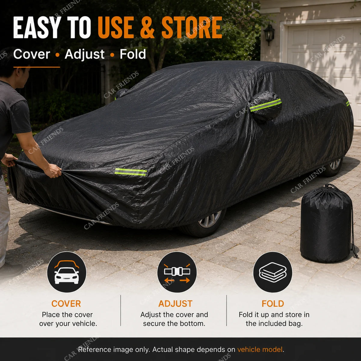 For Kia Picanto Custom Fit Full Car Cover Silver-Coated Oxford Fabric Side Zipper Access Heat Reflective UV Protection Summer