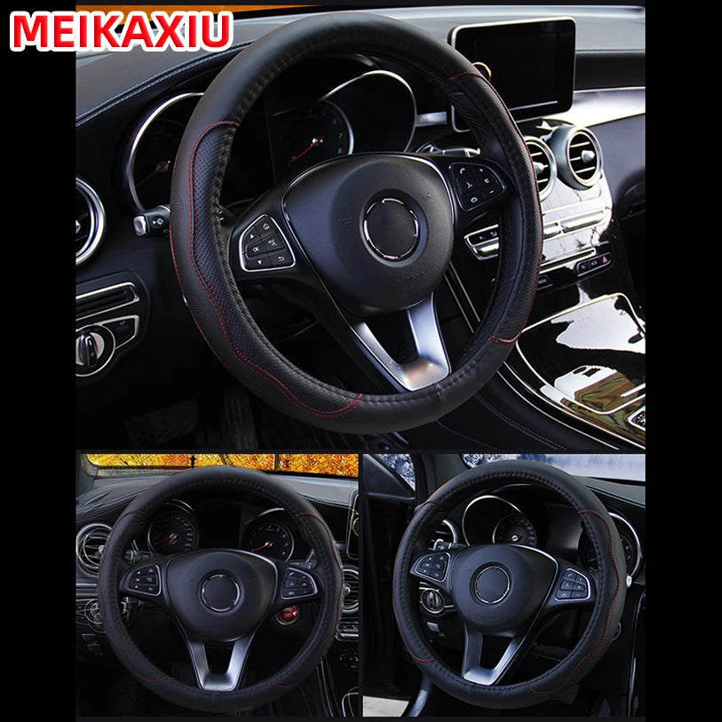 PU fiber leather embossed car has an inner ring steering wheel cover suitable for 14.5 - 15 inch round car decorations. CM World