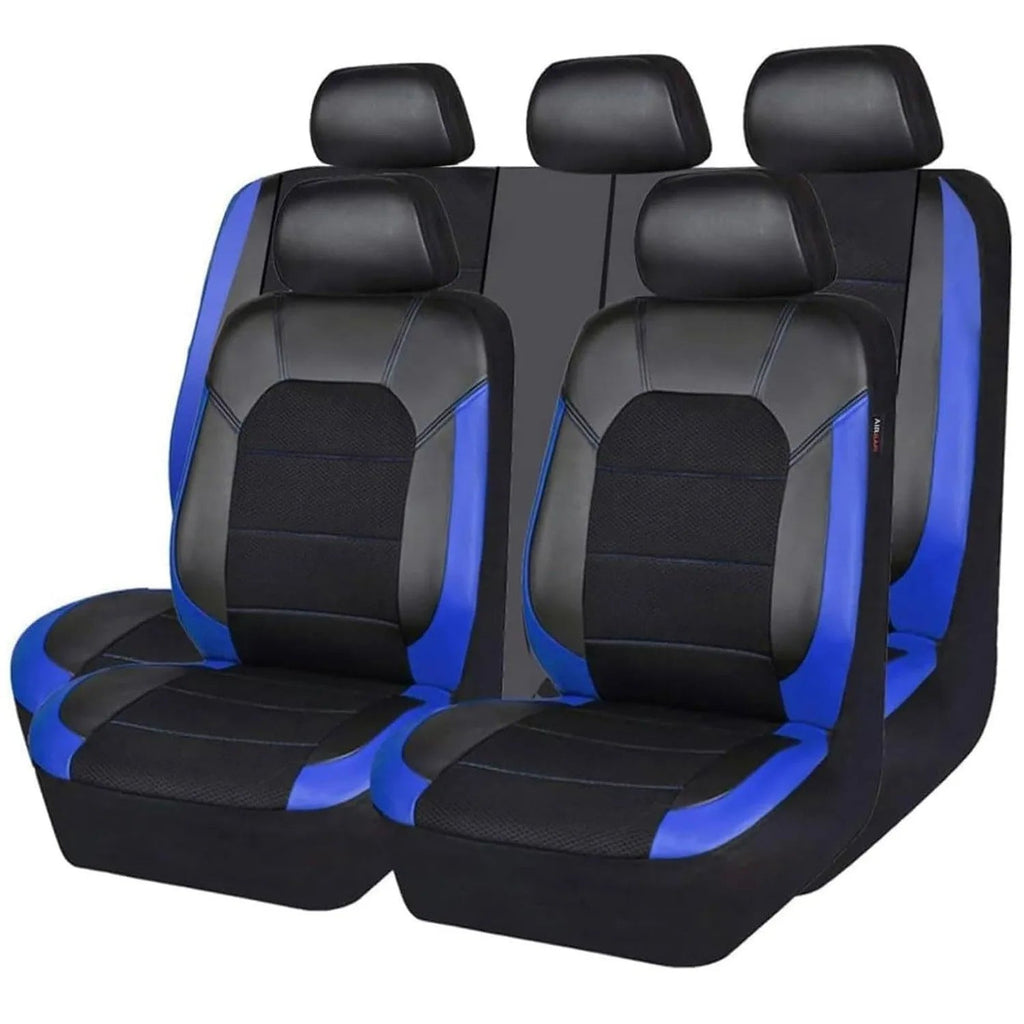 9 Pcs Sandwich Stitching Polyester +Leather Universal Car Seat Cover CM World