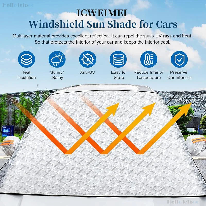 LEIBOO Sunshade Cover Car Windshield Snow Sun Shade Waterproof Protector Automobile Magnetic Cover Car Front Windscreen Cover Car Mobile World
