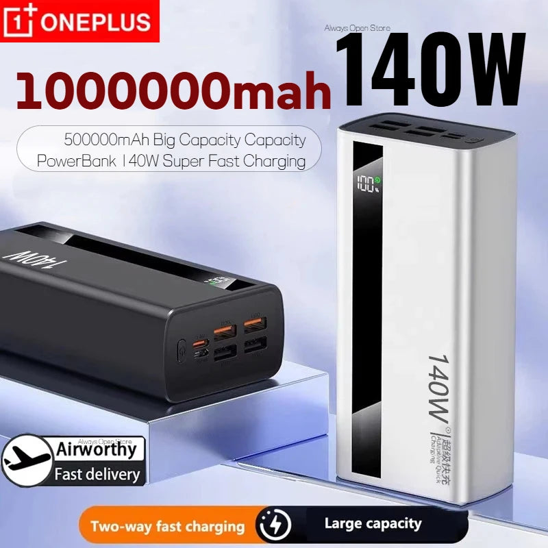 Oneplus 500000mAh Large Capacity PowerBank 140W Super Fast Charging Portable External Battery Powerbank for iphone Huawei Car Mobile World