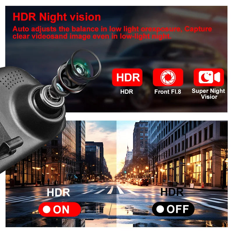 4.5 Inch Mirror Screen Car Dash Cam 1080P Front & Optional Rear Camera Dual Channel DVR Recorder with Auto Mode