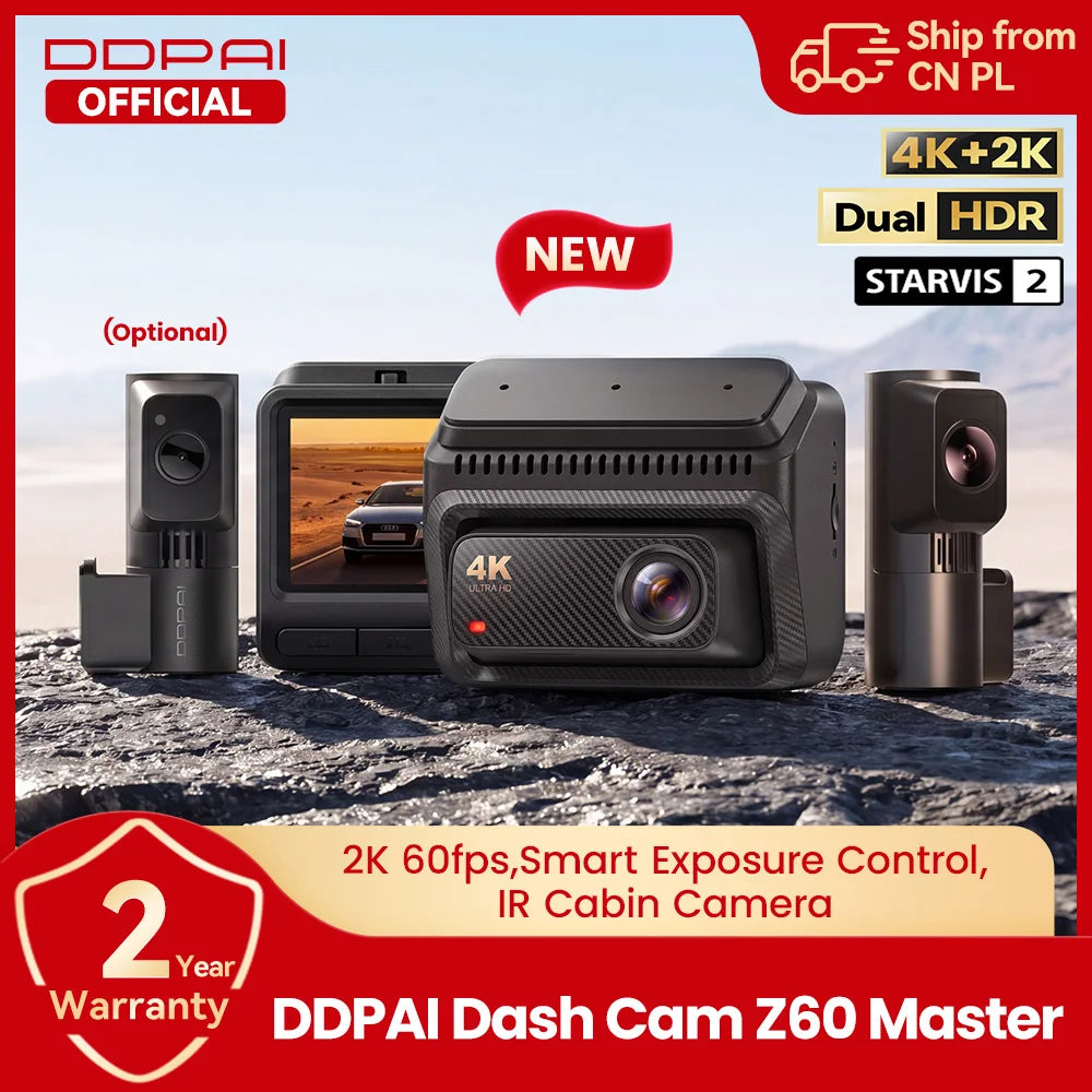 【New】DDPAI Z60Master Dual Dash Cam 4K+2K 2/3 Channel Front and Rear HDR Night Vision WiFi6 GPS ADAS Dash Camera DVR Car Dashcam Car Mobile World