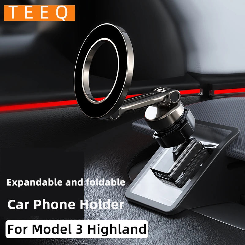 Adjustable Magnetic Car Phone Holder Mount for Tesla Model 3 Highland ModelY 2019-2024 Metal Car Phone Support Frame Accessories CM World