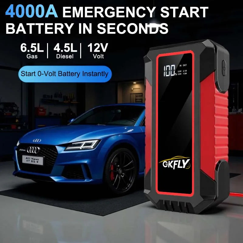 GKFLY 4000A Car Jump Starter Power Bank Portable 12V Car Battery Emergency Boosters Starting Device Car Starter 2026 New Arrival