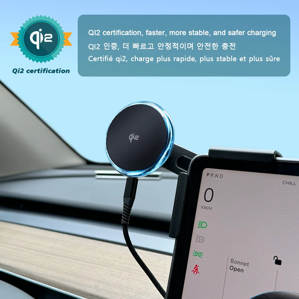 Qi2 15W Magnetic Wireless Charger Phone Holder Screen Mount Compatible with MagSafe For Tesla Model Y 3 Juniper Launch 2026 2025 CM World