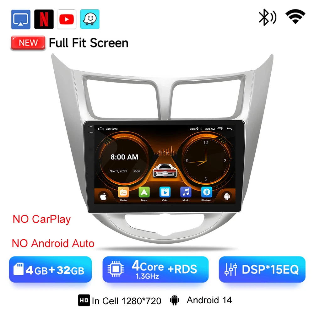 JIUYIN 9“ Android 15 Car Radio For Hyundai Accent Verna Solaris 2010-2016 Multimedia Video Player Carplay 4G WIFI GPS Head Unit CM World
