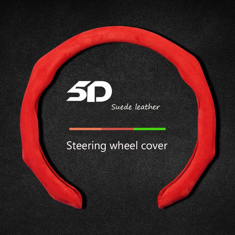 5D Premium Sports Suede Car Steering Wheel Cover Breathable Universal Non-slip 15inch/38cm New Styling Booster Covers Auto Parts