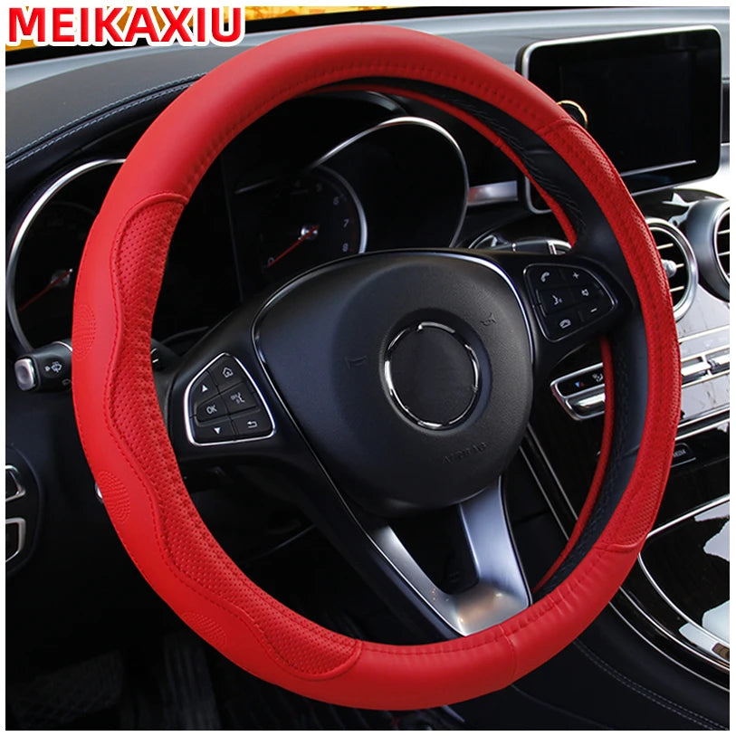 PU fiber leather embossed car has an inner ring steering wheel cover suitable for 14.5 - 15 inch round car decorations. CM World