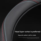 Full Leather Cover for All Seasons Auto Steering Wheel Cover Ultra-Thin Non-Slip Round Breathable Car Steering Wheel Protector CM World