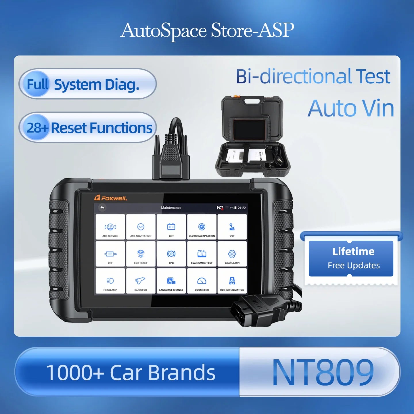 All System Bidirectional Active Test 30+ Reset 3 Years Free Update Car Diagnostic Code Reader Foxwell NT809 OBD2 Scanner Car Mobile World