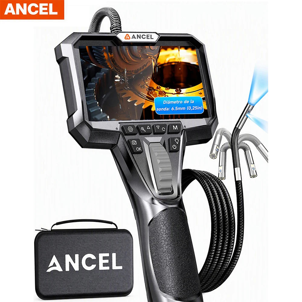 ANCEL AN302 Articulating Borescope 6.2mm Two-Way Rotary 360° Industrial Endoscope Camera for Car Pipe Inspection 4.3 Inch Screen