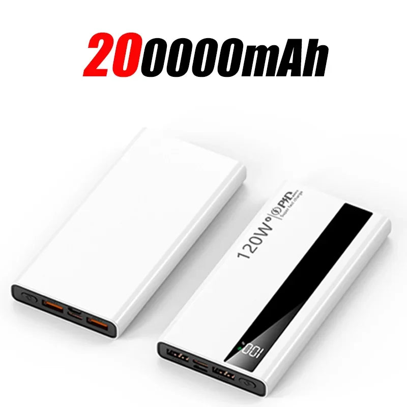 200000mAh 120W Power Bank Super Fast Charging Battery High Capacity Digital Display Power Bank For Xiaomi Iphone Samsung Car Mobile World