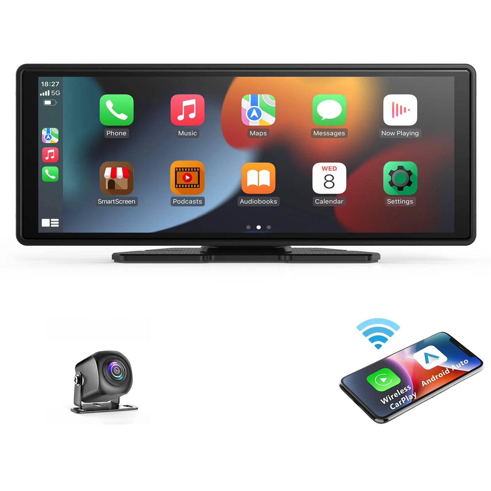 Universal Portable Carplay for Car Screen, Wireless Carplay Screen Wireless Car Stereo with Carplay Android Auto, Car Touchscree CM World