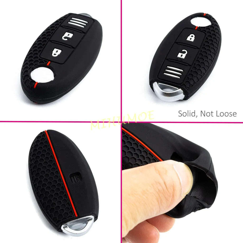 For Nissan Car Key Fob Case Cover Chain Ring X-Trail Qashqai Kicks Murano Note Micra 370Z Juke Leaf Silicone Black 2 Buttons CM World