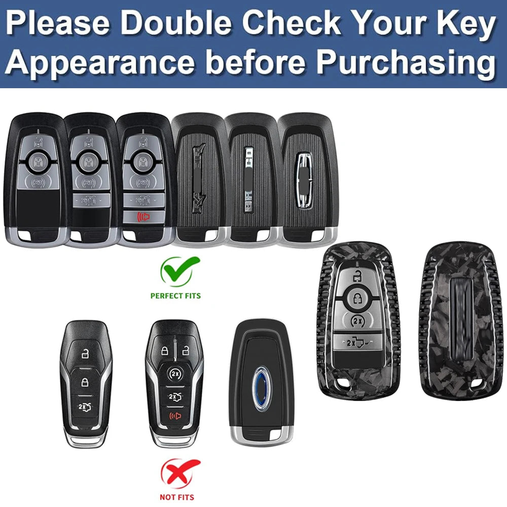 Key Fob Cover for Lincoln Navigator Real Carbon Fiber Key Case Shell for Ford F150 & Raptor Bronco with Keychain 2020-2023 2024 CM World