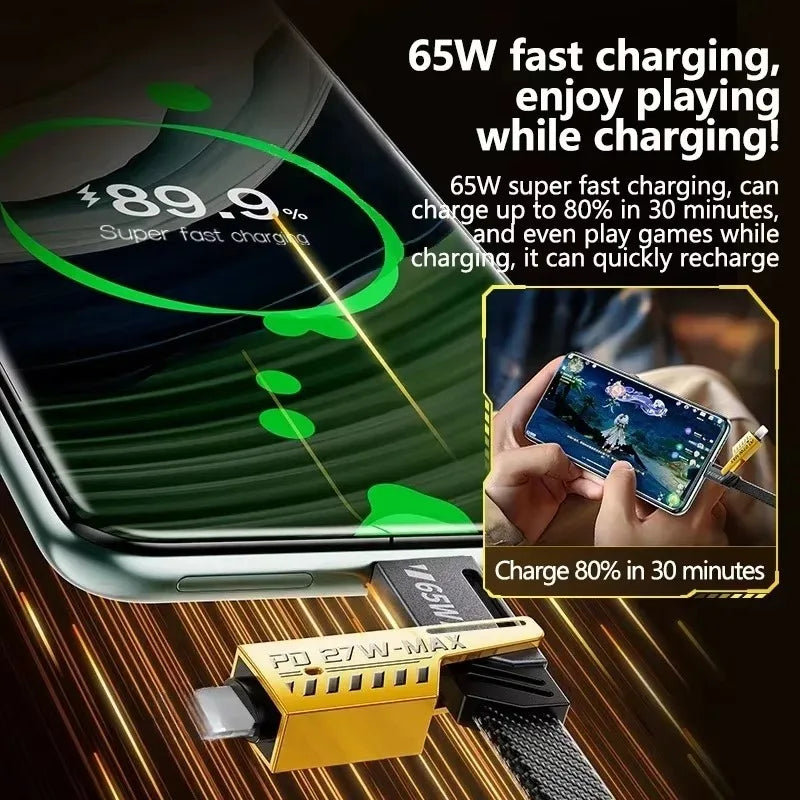2PCS 4 in 1 Mecha Fast Charging Data Cable Cord PD 27W For iPhone 15 Samsung Xiaomi 65W USB Type C Multi Port Charge Wire Line