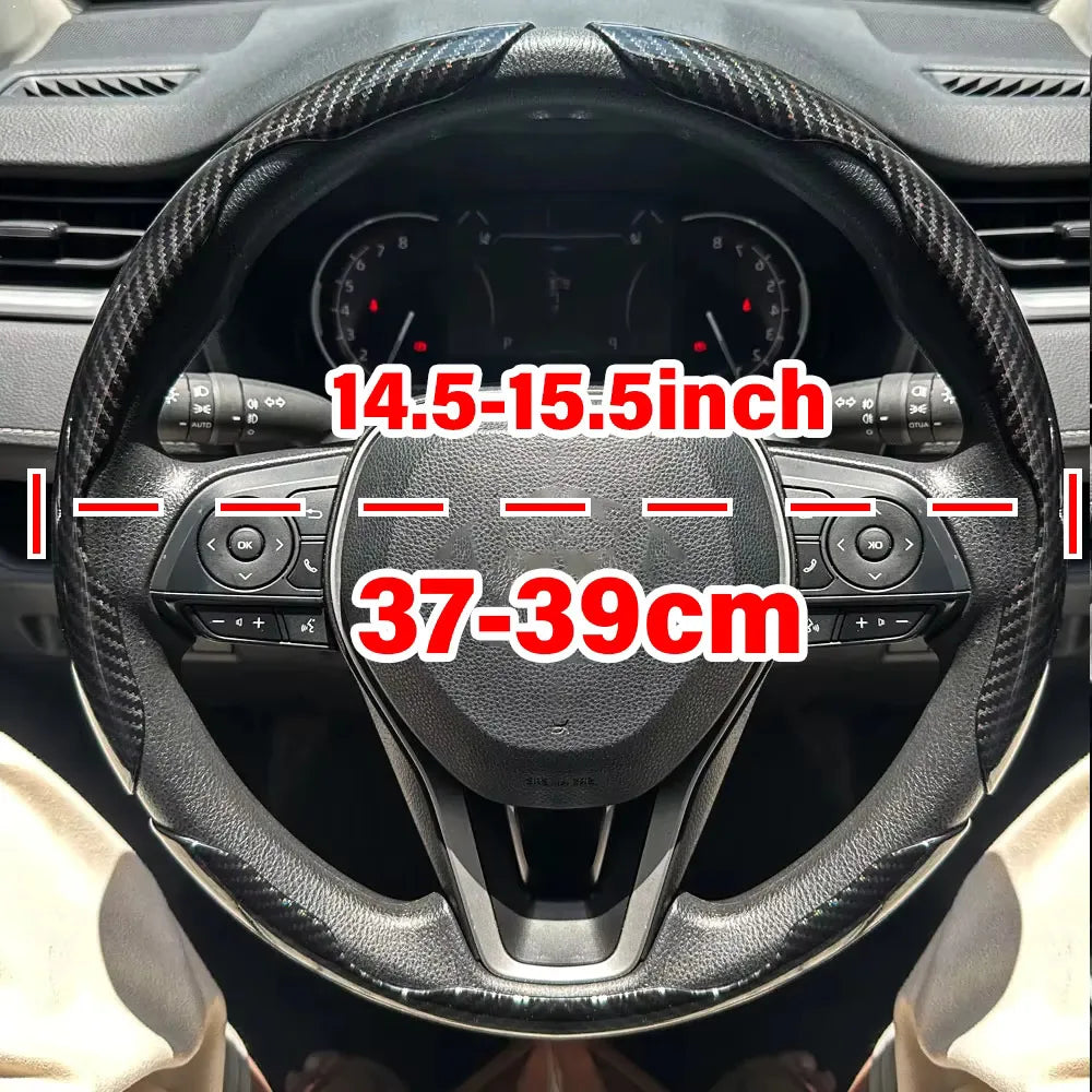 3PCS Laser Carbon Fiber Silicone Car Round Steering Wheel Cover Fiber Leather Wheel Booster Auto Cover Non-Slip Universal parts CM World