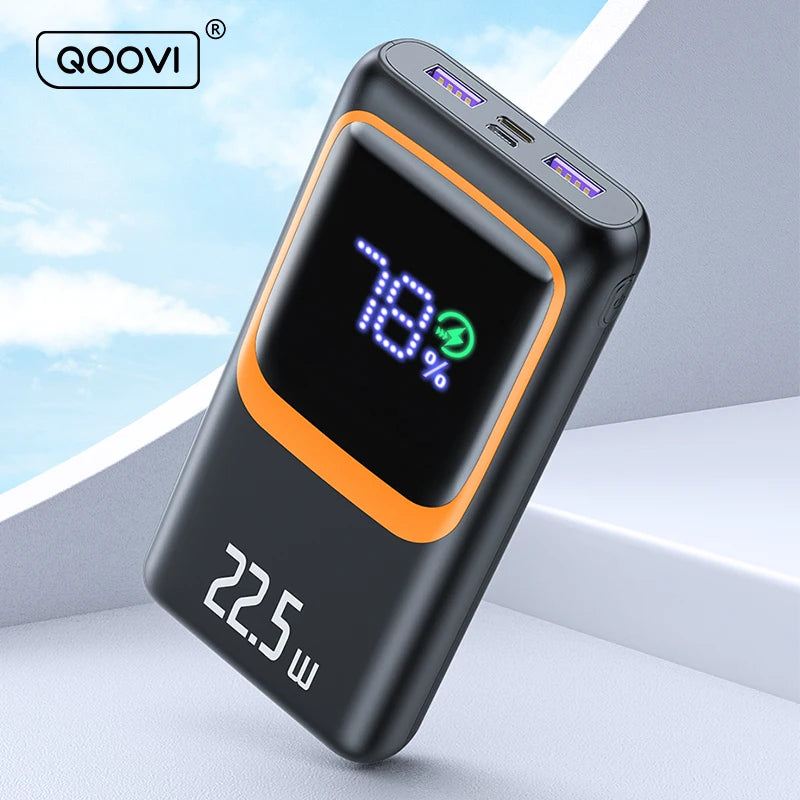 QOOVI 20000mAh Power Bank External Large Battery Capacity PD 22.5W Fast Charging Portable Charger For Samsung iPhone Xiaomi Car Mobile World