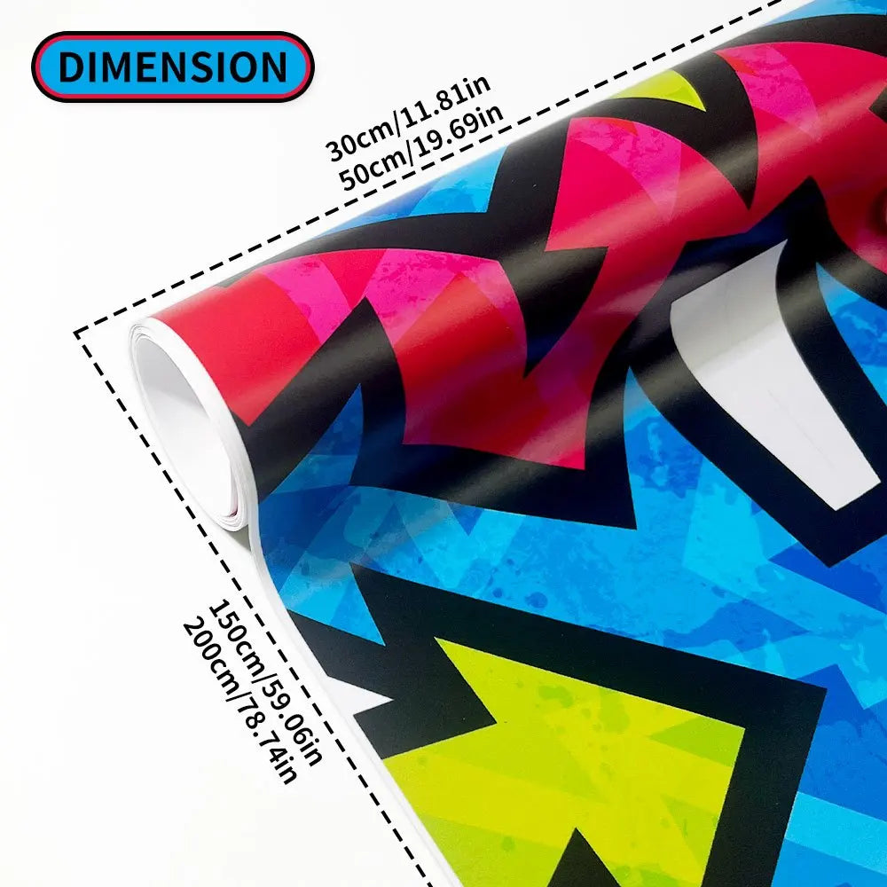 1Roll Creative Graffiti Geometric Pattern Car Film Modification Motorcycle Bicycle Skateboard Boat Waterproof Vinyl Wrapping Car Mobile World