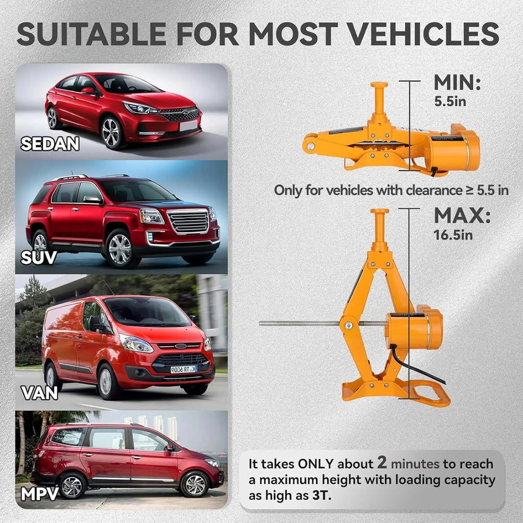 3Ton 12V Electric Scissor Car Jack Kit, Portable Auto Lift with 17.7" Range for SUV/Sedan CM World