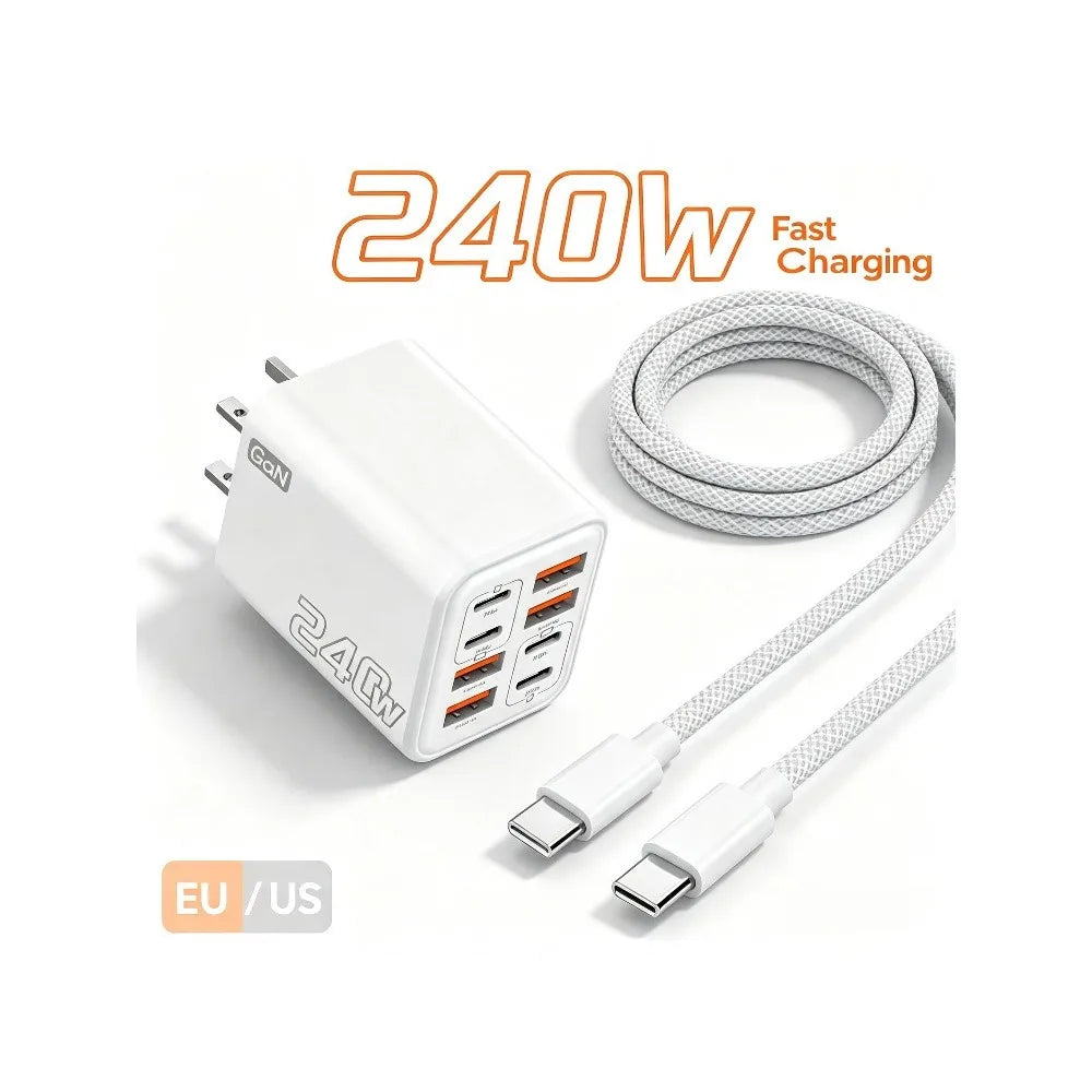 240W 8 in 1 USB C GaN Charger Fast Charging Phone Charger Power Adapter For iPhone Samsung Xiaomi EU/US/UK Plug Travel Charger