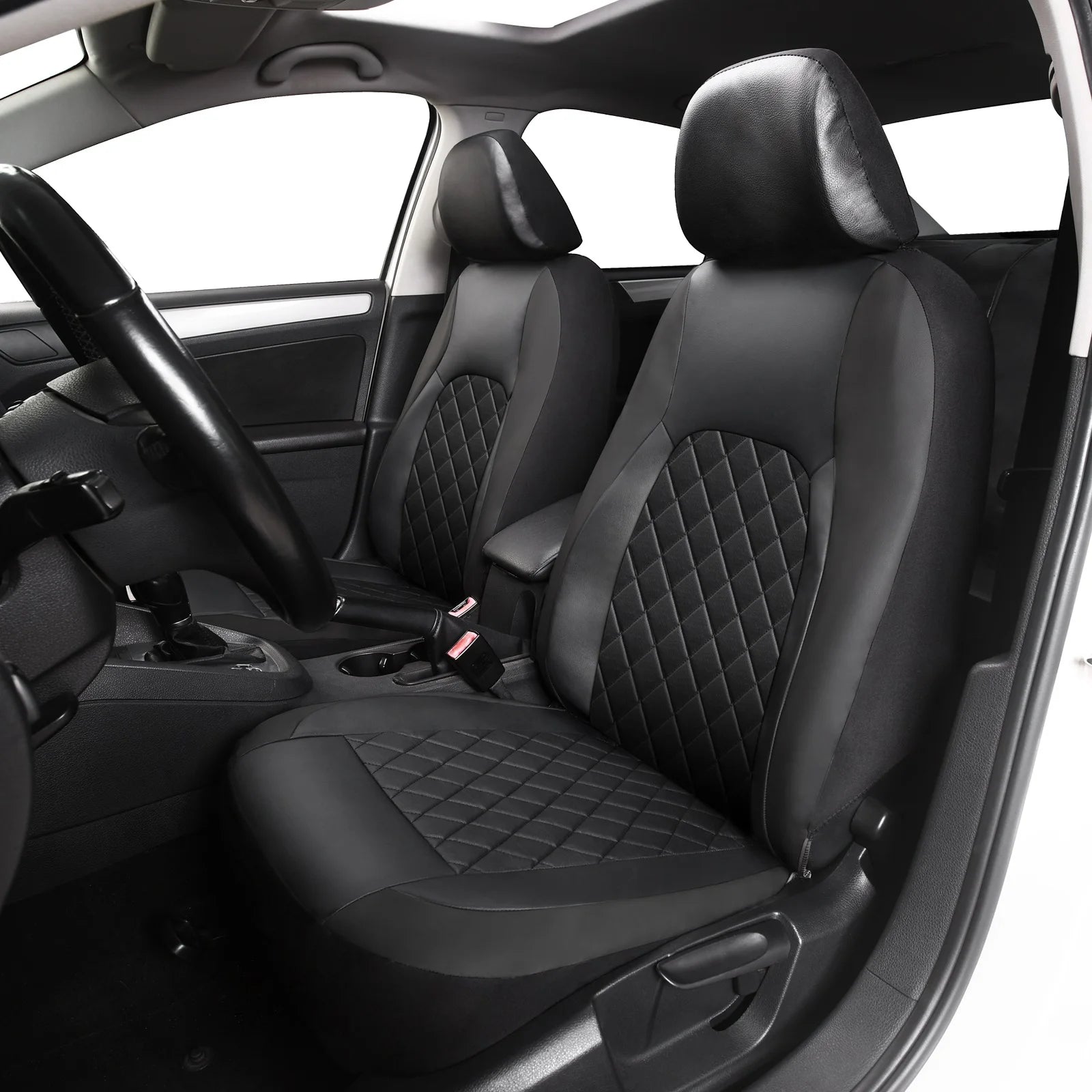 Universal Faux Leather Car Seat Covers Full Set – Includes Front Seats and Rear Bench, Fits Most SUVs and Trucks CM World