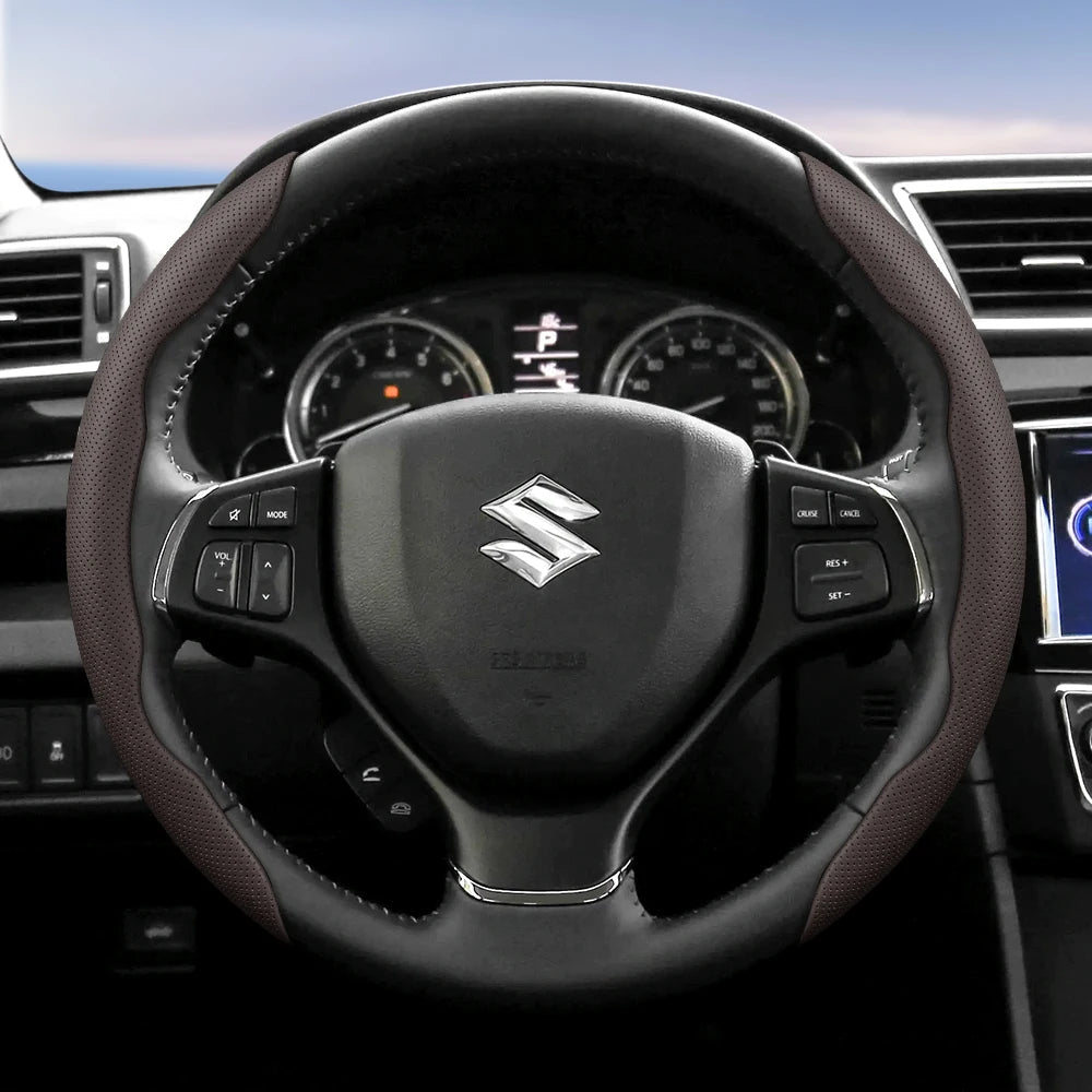 Suitable for Suzuki Breathable Hole Leather Steering Wheel Cover Segmented Quick Release Design Anti-Slip and Durable Swift 2011 Sx4 Grand Vitara Jimny Solio S-Cross Alto Liana Baleno 2013 Zc32S Sport Ly Accessories Ciaz CM World