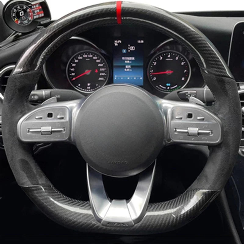 Anti-Slip  Black Suede Braid Car Steering Wheel Cover For Mercedes-Benz S-Class W222 GLC A-Class W177 C-Class W205 E-Class W213 CM World