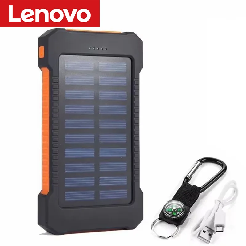 Lenovo 500000mAh Solar Power Bank Large Capacity Super Fast Charging Outdoor Portable External Battery for iPhone Huawei Samsung Car Mobile World