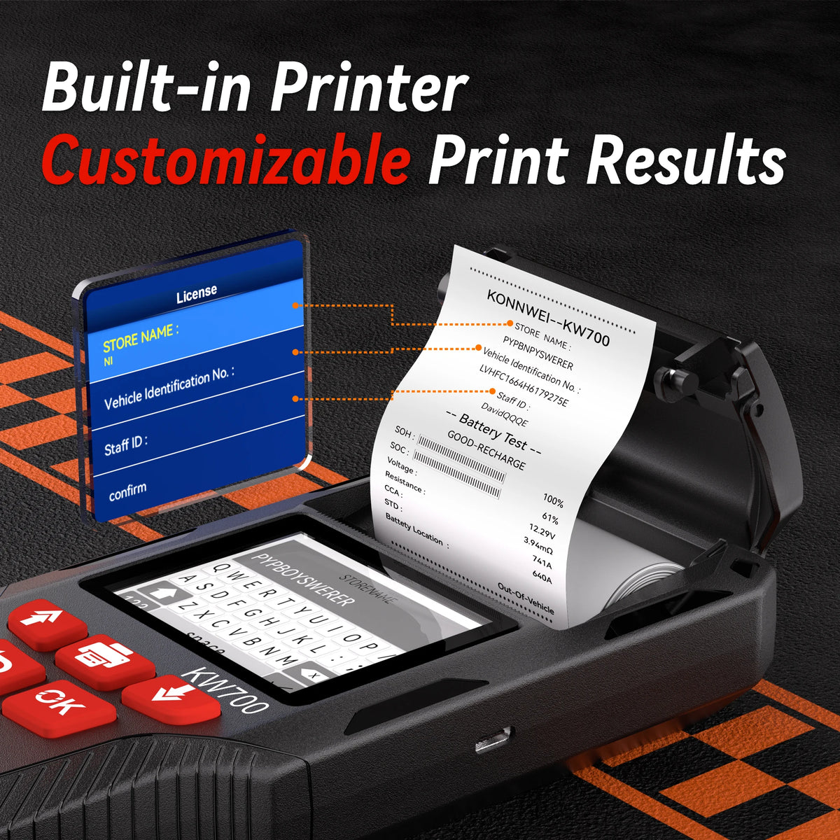 2026 KONNWEI KW700 Professional Car Battery Tester 12V/24V 100-2000CCA With Built-in Print Function Cranking Charging Test Tool