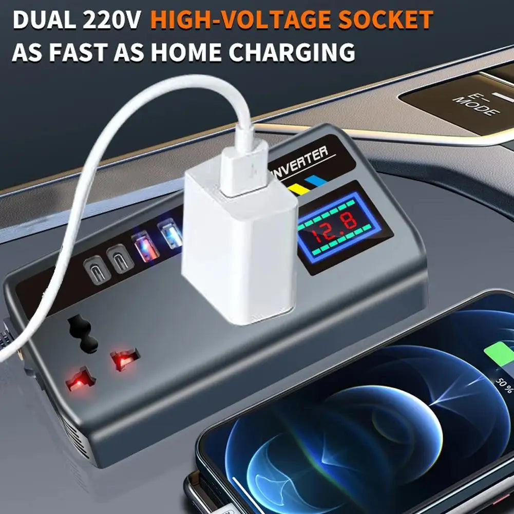 Portable Car Inverter Converter Fast Charging Ports Automotive Charger 12V/24V To 220V Inverter 3 USB Ports Vehicle Accessories CM World