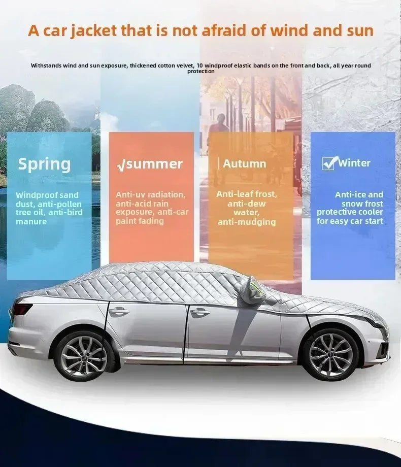 New Car Cover Half Body Windshield Sunshade Heat Insulation Waterproof Dustproof Car Glass Protection Cover Automotive Accessori CM World